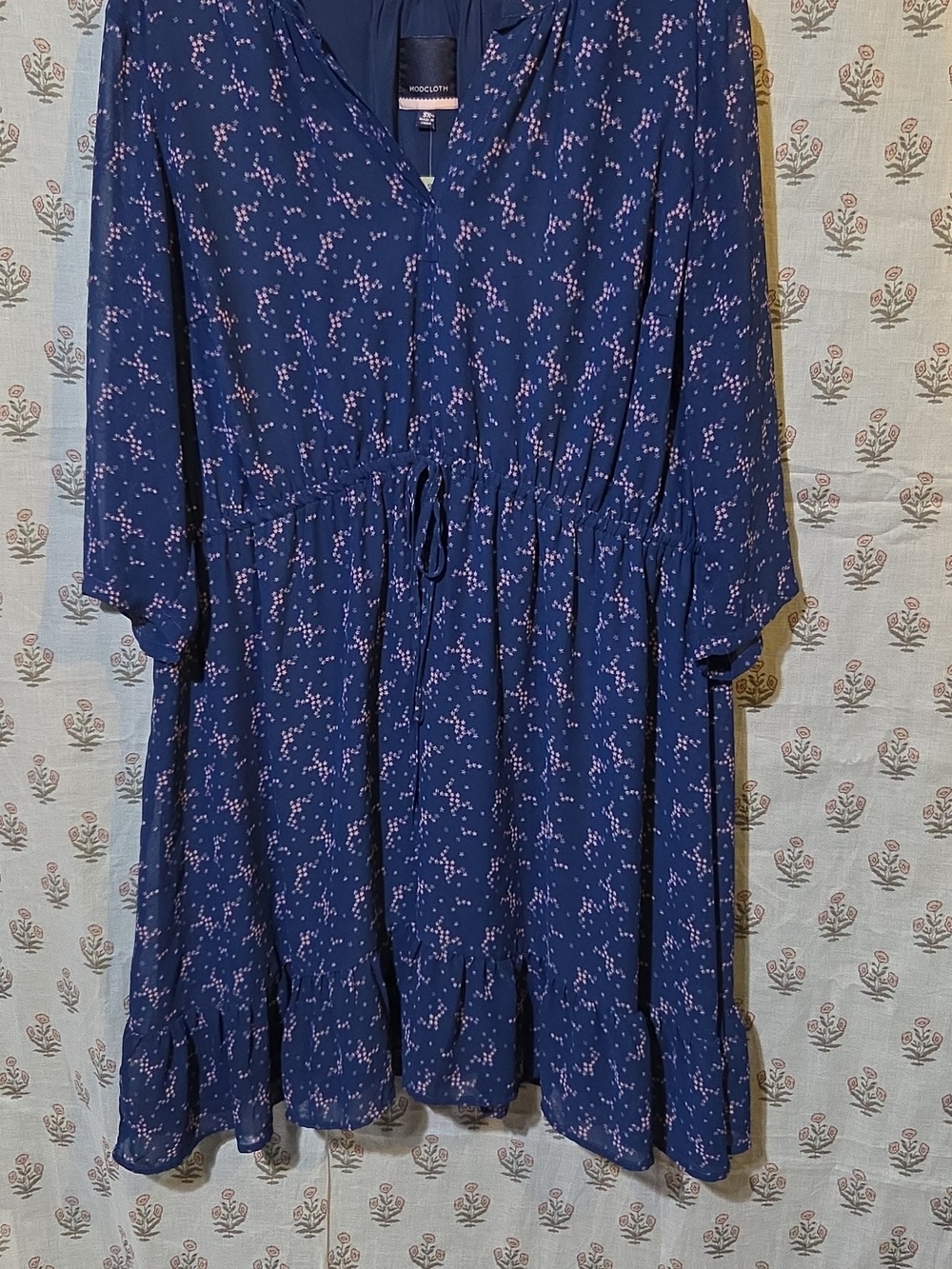 Modcloth Navy Blue With Pink Stars Drawstring Mini Dress 3x